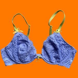 00's vintage periwinkle floral lace coquette fairy y2k bra 36B victoria's secret